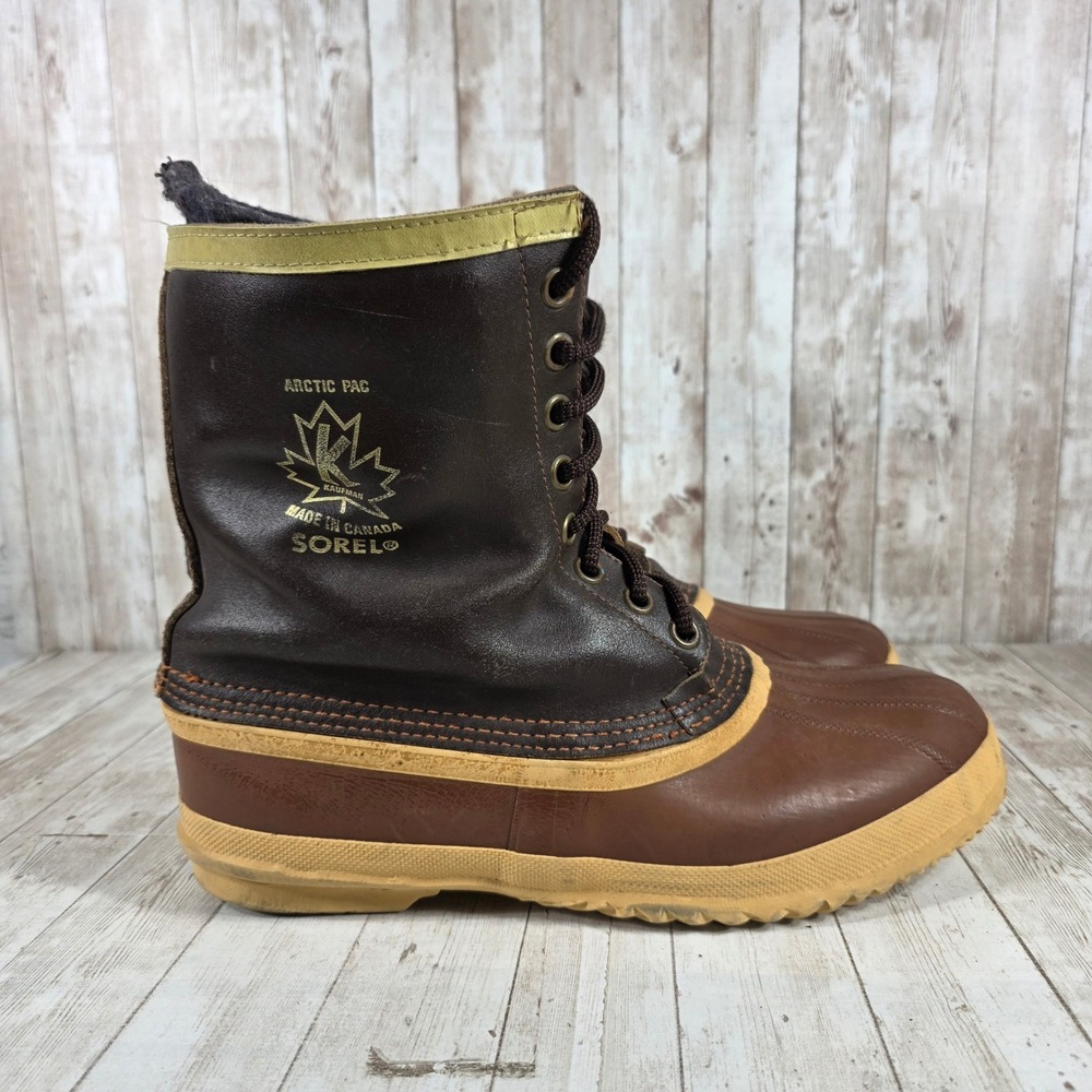 Sorel Arctic Pac Mens Vintage Brown Leather Rubber‎ Winter Duck Boots Canada